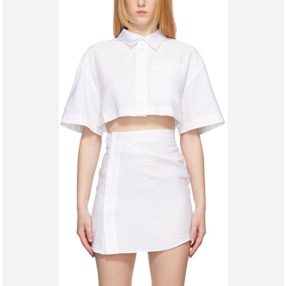 Jacquemuse white arlo button down crop dress